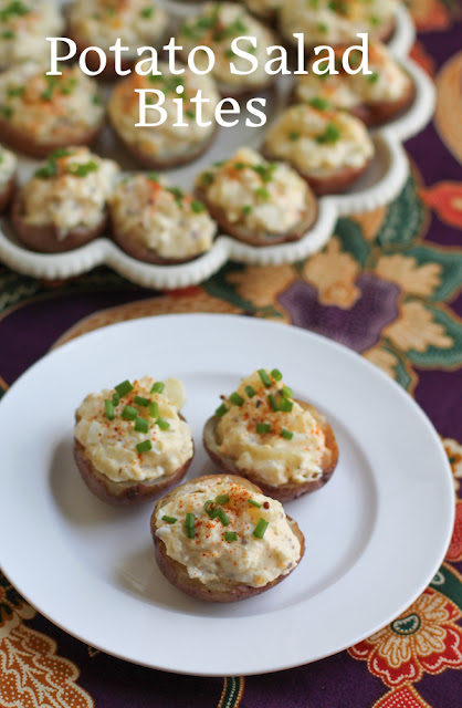 Food Lust People Love: These Potato Salad Bites combine my favorite baked potato skins with my beloved potato salad recipe. They are perfect for your picnics or parties.