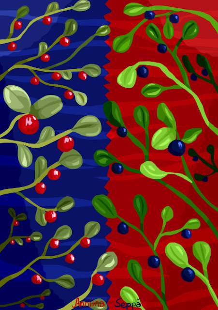 A jigsaw puzzle image of lingonberries and blueberries / Palapelikuva puolukoista ja mustikoista