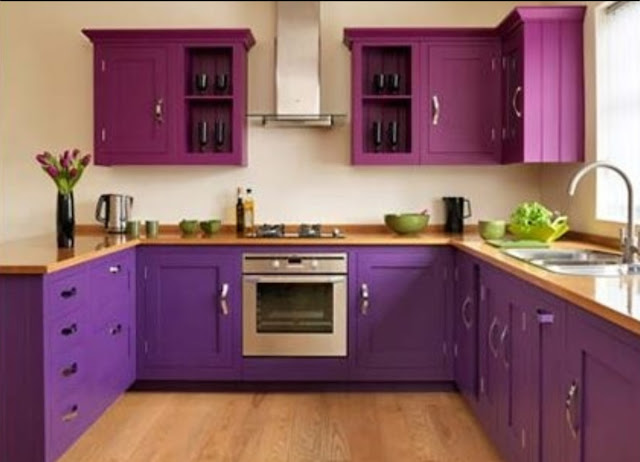 Contoh desain dapur minimalis warna ungu