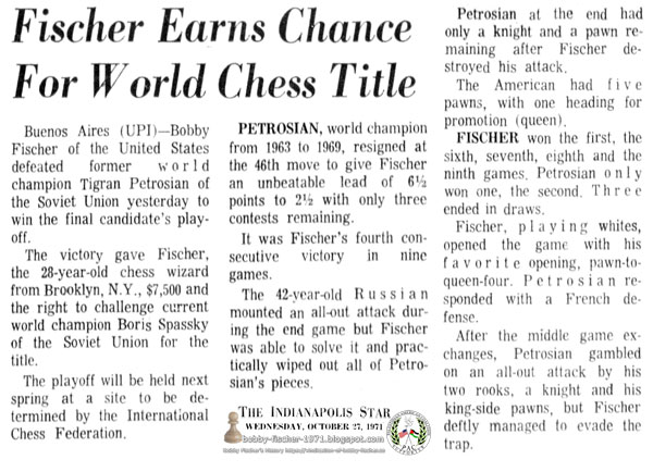 Fischer Earns Chance For World Chess Title