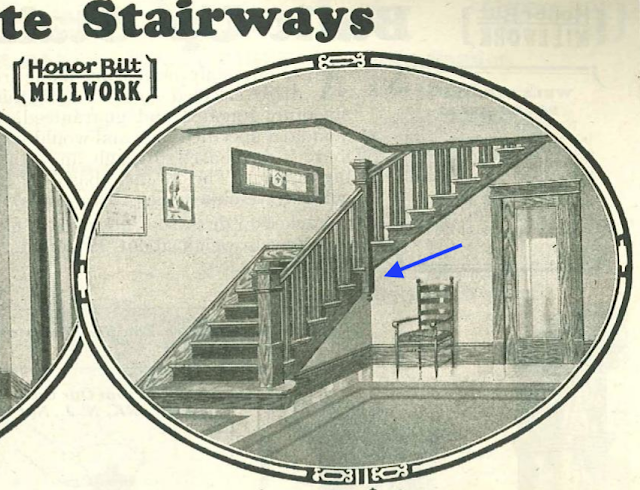 Sears staircase image from catalog, showing angled newel