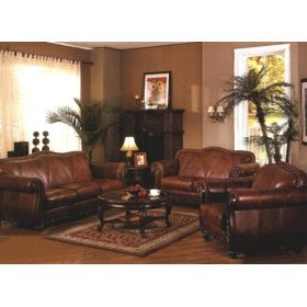 Living Room Furniture on Pcs Convington Living Room Furniture Set In Brown Leather Finish