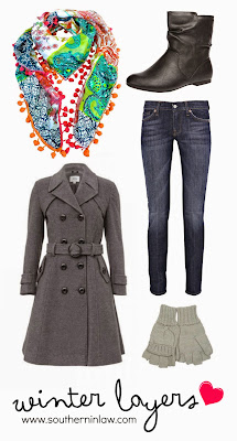 Winter Casual Outfit - Kristy's Winter Must Haves -  Grey Winter Coat, Silk Scarf, Beige Beret and Boots