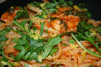 Espaghetti con Gambas y Rúcula