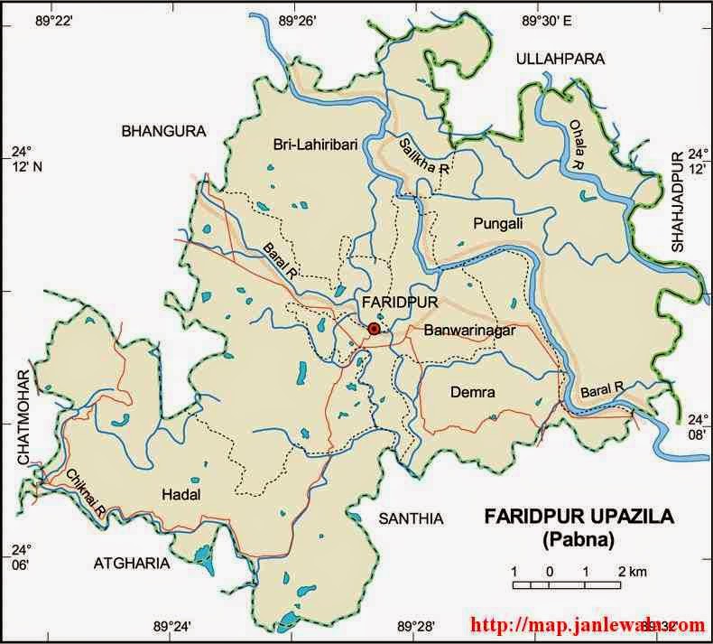 faridpur (pabna) upazila map of bangladesh