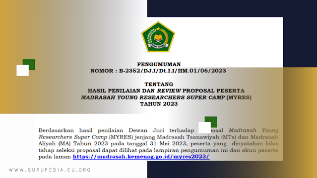 Hasil Penilaian Dan Review Proposal Peserta Madrasah Young Researchers Super Camp (Myres)Tahun 2023