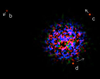 Infrared Image of Family (System) of 3 planets (exoplanets) orbiting HR 8799: Keck Observatory