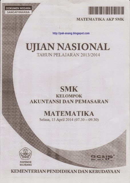 Naskah Soal Un Matematika Smk 2014 (Kelompok Akuntansi Dan Pemasaran) Paket 1