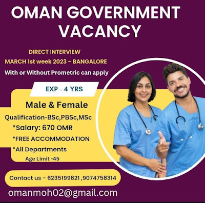 Urgently Required Male and Female Nurses for Oman Government