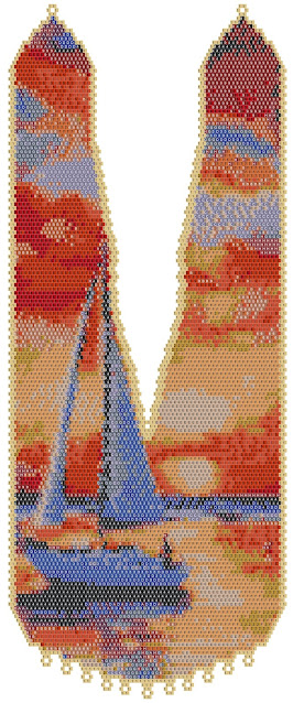 "Sailboat In The Lagoon" Landscape Art Necklace Brick Stitch Bead Pattern Labeled Color Chart