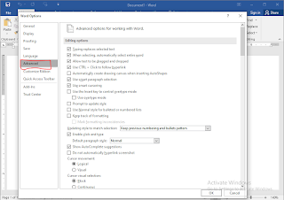 Advanced settings in microsoft word