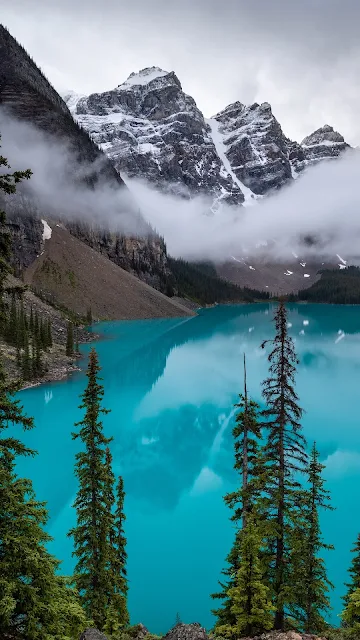 Lago, Montanhas, Árvores, Nuvens, Paisagem