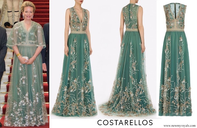 Quuen Mathilde wore Costarellos Eva floral french tulle gown