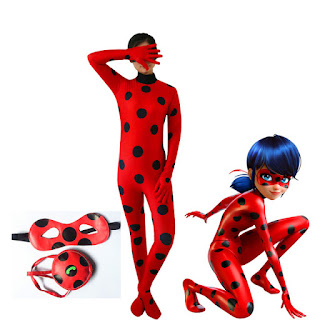 Miraculous Ladybug costume in lycra elasticizzato + maschera carnevale + pochette yoyo travestimento cosplay festa a tema eta misura taglia bambina 4 5 6 7 8 9 10 11 12 anni​