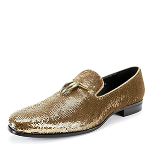 Smoking Slipper with Shiny Sequins Smoker Loafer with Metal...