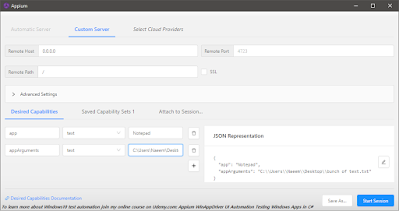 How to configure Appium desktop client with WinAppDriver on Windows