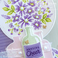 handmade floral card using Stampin Up Bottled Happiness stamp set, Vintage Bottle punch, Stylish Shapes dies, and coloured with ink and Stampin' Blends markers. Card by DI Barnes - Stampin Up demonstrator in Australia - colourmehappy - stampinupcards - cardchallenges - sketch challenge