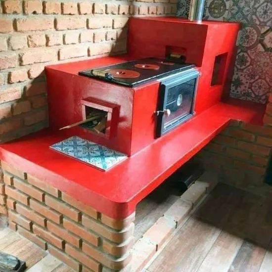foto contoh dapur dengan kompor tungku kayu modern