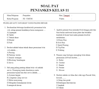  Adapun cuplikan soal tersebut adalah sebagai berikut Soal PAT Penjaskes Kelas 11 dan Jawabannya