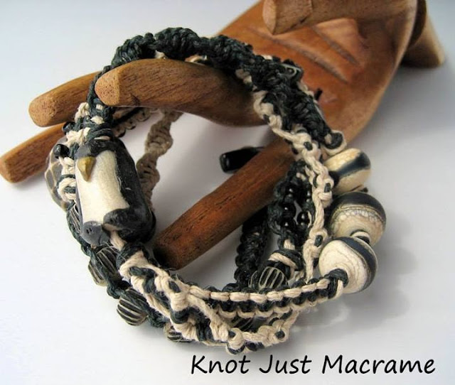 Micro Macrame Wrap Bracelet Class project with polymer penguin bead by Windbent