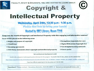 Copyright & Intellectual Property Workshop for Faculty, Staff & Students Wednesday April 24th 12:30 p.m. to 1:30 p.m. Southeast Library Room 7218