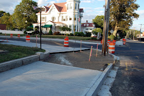 sidewalk work in progress on corner of Main and School Sts