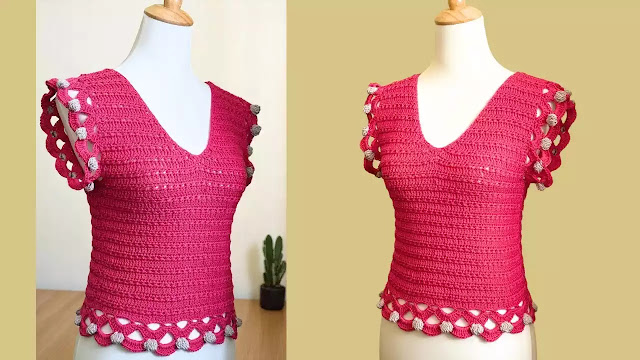 Aprende a tejer hermosa blusa top con mangas caladas modelo aurora a crochet