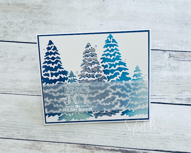 Evergreen Trees Holiday Card by Guest Designer Sybil Brewer | Evergreens Stencil and Holiday Home Stamp Set by Newton's Nook Designs #newtonsnook #handmade