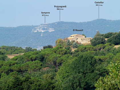 El Rourell amb les cingleres de Centelles al seu darrere, des del Sot de les Merles