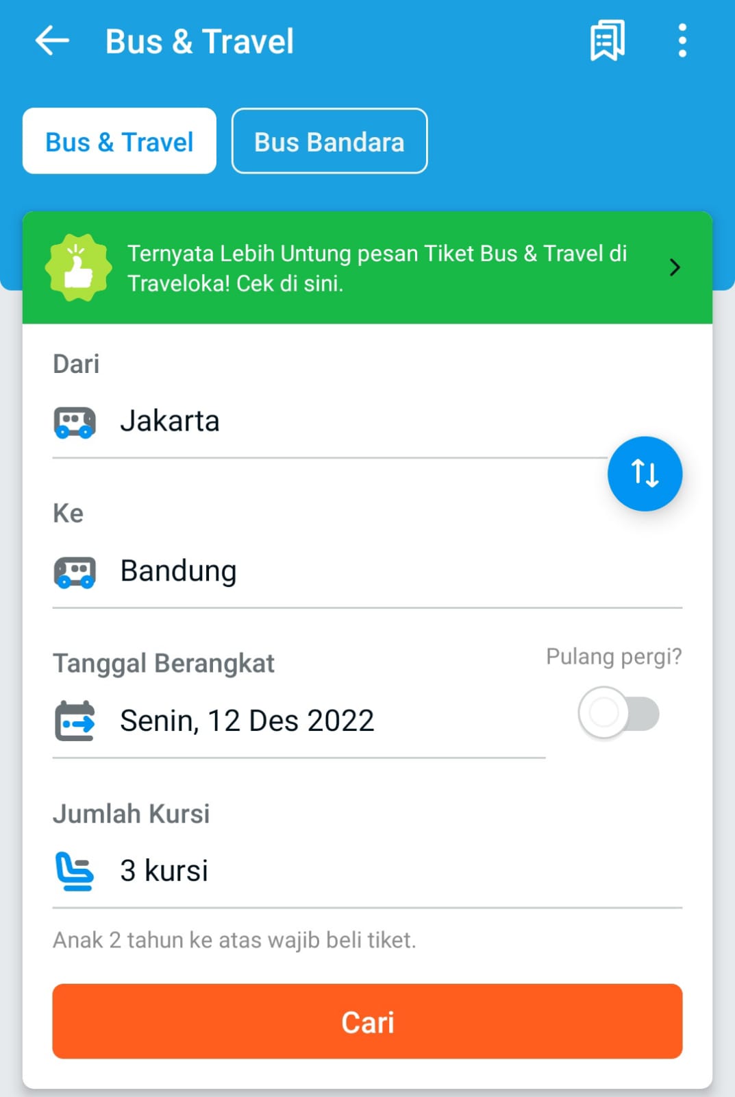 Pesan tiket bus & travel di Traveloka