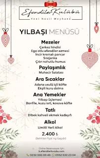 İzmir Efendiler Kulübü 2024 Yılbaşı Özel program menu fiyatlar