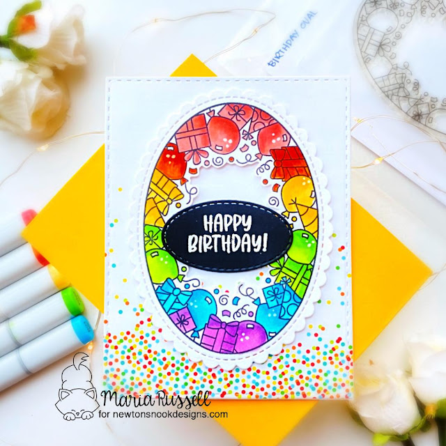 Happy Birthday Card by Maria Russell | Birthday Oval Stamp Set, Oval Frames Die Set and Birthday Party Paper Pad by Newton's Nook Designs #newtonsnook #handmade