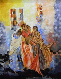 Fighting tough times - by Rekha Shrivastava - Acrylic on Canvas - 24x30 (Small) (Mobile)
