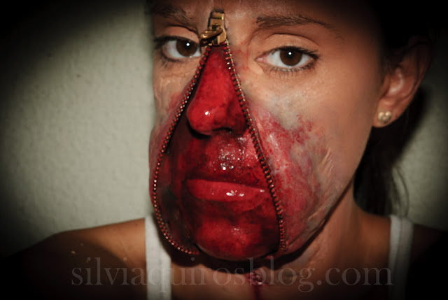 Maquillaje Halloween 5: Cremallera abierta en el rostro, Halloween Make-up 5: Open zipper on the face, efectos especiales, special effects, Silvia Quirós