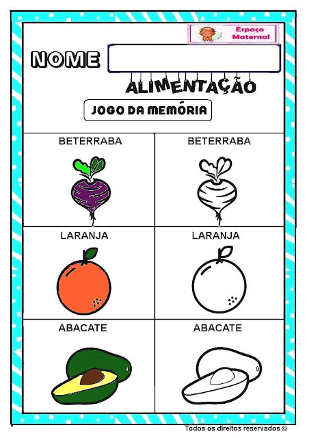 Dia da saúde e nutrição,jogo da memória