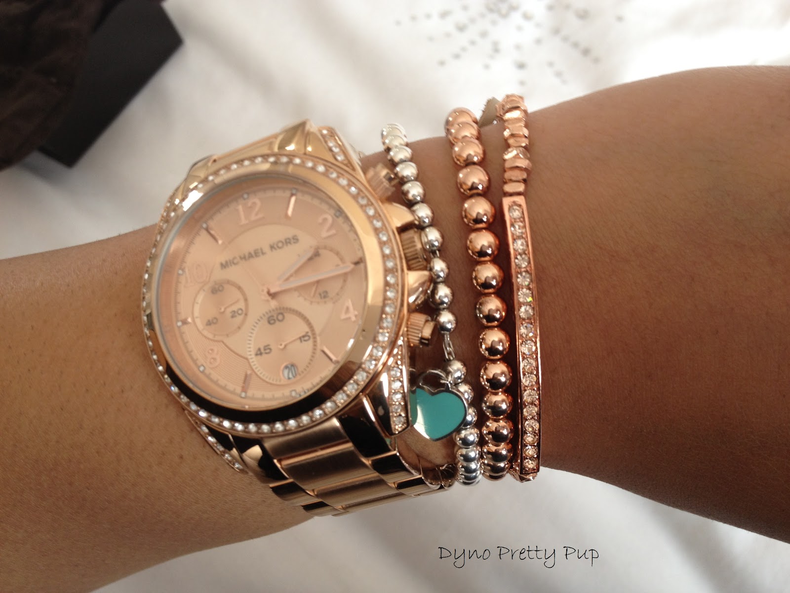 +Kors+Bracelet+Rose+Gold+Plate+Tone+Beaded+Leather+Bracelet+-+Rose ...