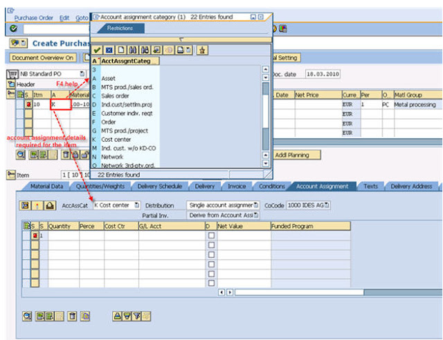 account assignment category in material master in sap