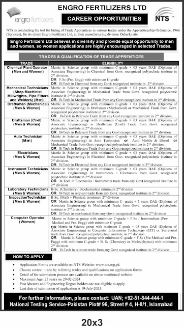 Engro Fertilizer Trade Apprenticeship Program 2023