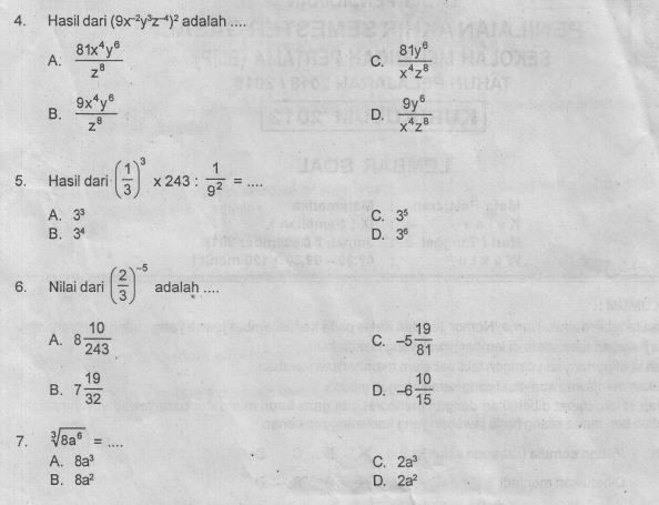 Soal dan Kunci Jawab Siap PAS 1 Matematika SMP MTs Kelas 9 IX K 13 Tahun 2019 2020