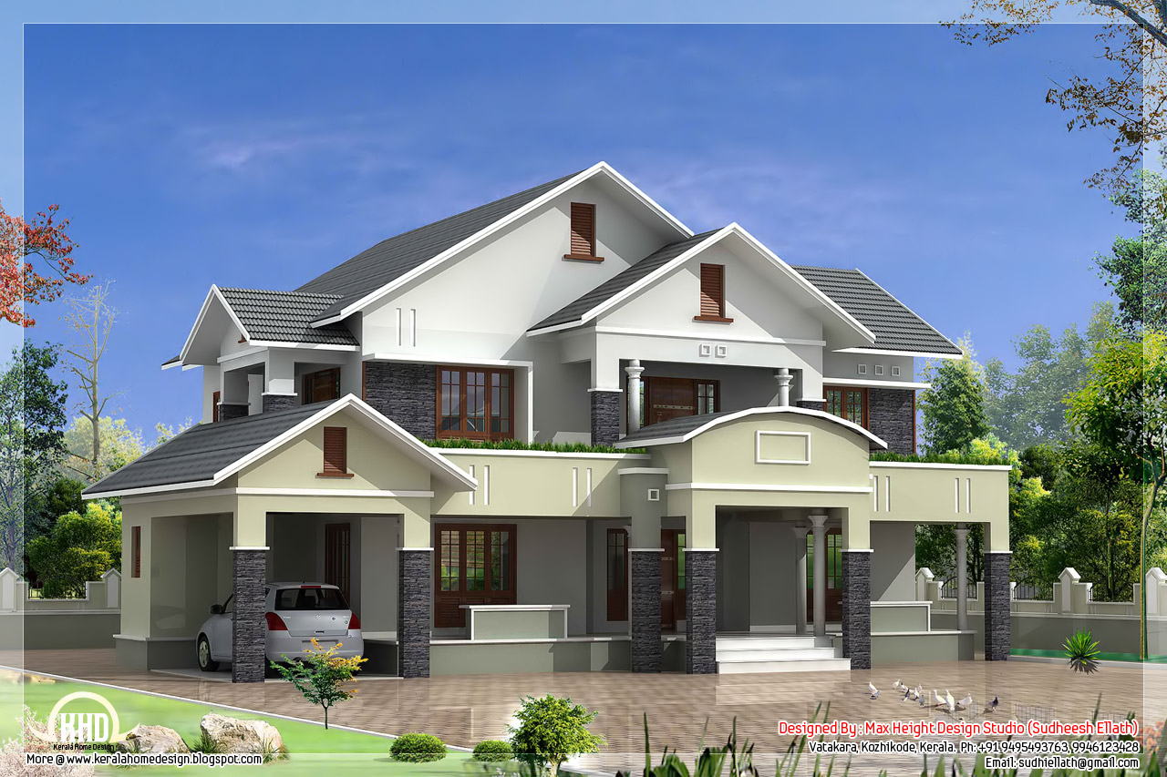 bedroom sloped roof house in 2900 sq.feet - Kerala home design and ...
