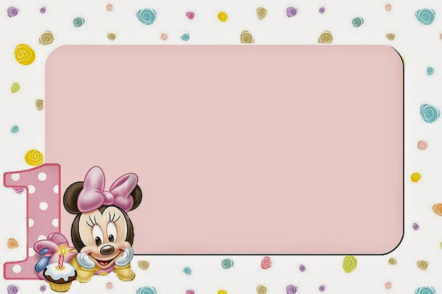 Para hacer invitaciones, tarjetas, marcos de fotos o etiquetas, para imprimir gratis de Minnie Primer Año con Lunares.