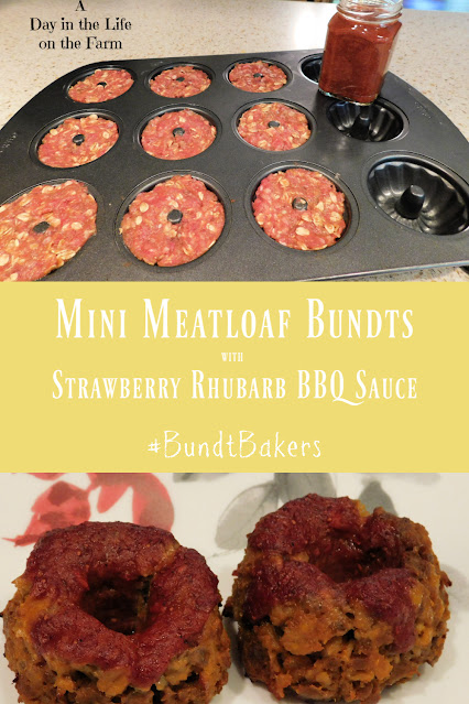 Mini Meatloaf Bundts with Strawberry Rhubarb BBQ Sauce pin