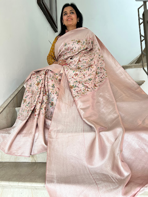 The Enchanting Rose Pink Bespoke Digital Print Kanjeevaram saree