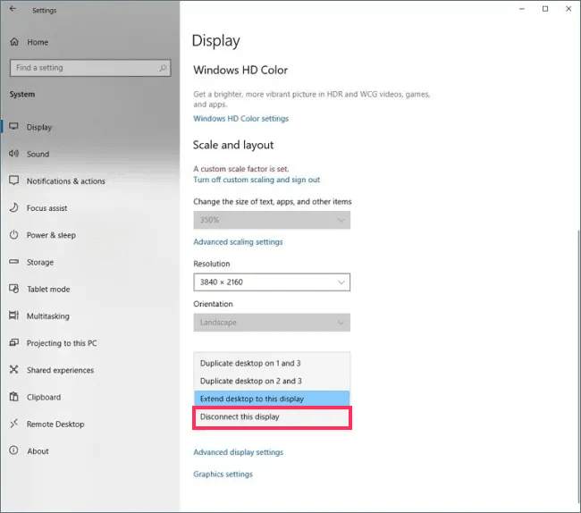 3-disconnect-display-windows-10-settings