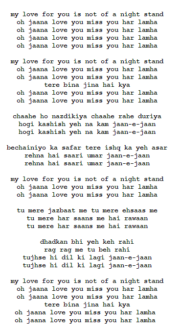 New Bollywood Song Lyrics About Love