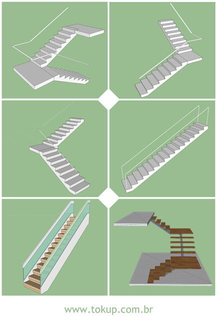 Pacote com 6 blocos escadas básicas - Componentes Google Sketchup