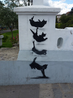 fallende Katze, Streetart in Cuenca, Ecuador