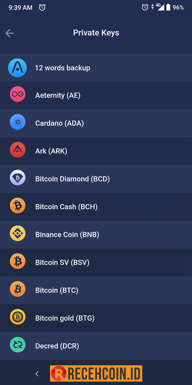 multi-coin wallet with private keys