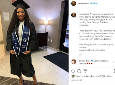 MC Oluomo's daughter, Nofisat bags a degree in nursing