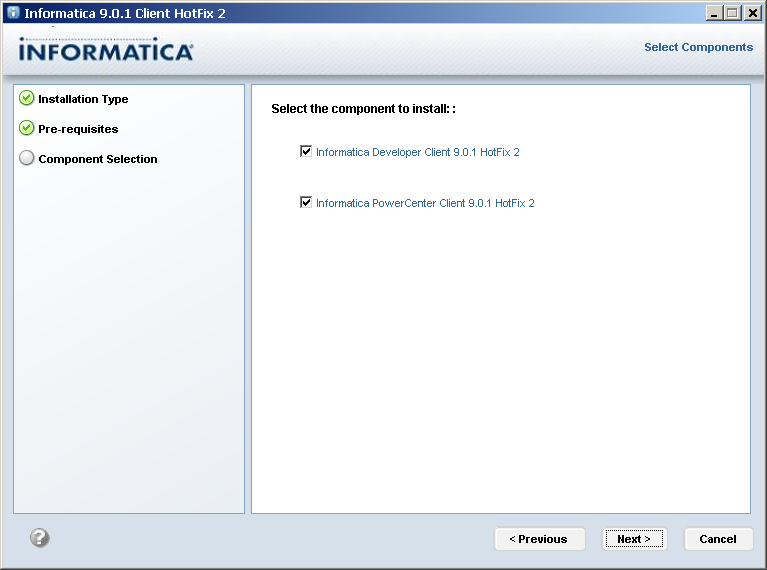 select the informatica components to install